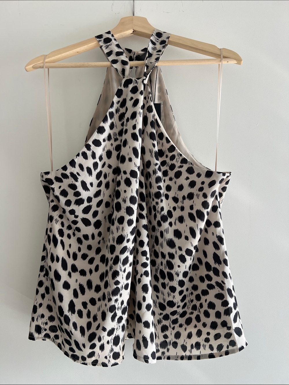 Silky Animal Print Halter Top - Black & Cream, NWT